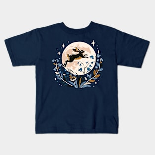 Moon Rabbit with Bluebells Kids T-Shirt